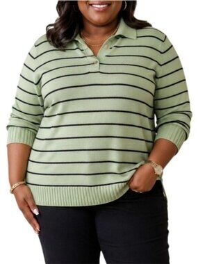 Liz Claiborne Woman Size 3X Sweater Knit Striped Collared Pullover Long Sleeve
